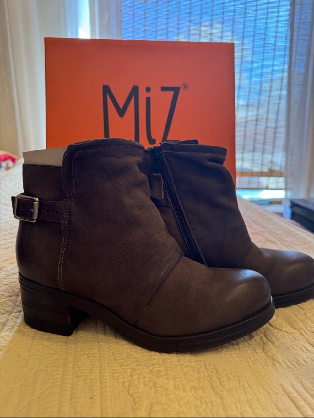 Miz Mooz Women’s Olive Green Ankle Boots - Side Zip, Buckle Detail